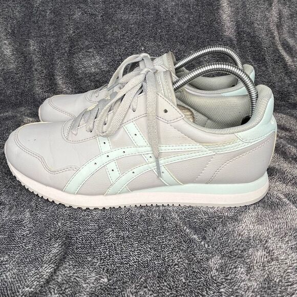 Asics Tiger Runner Womens Size 9.5 Gray Light Blue Shoe Sneaker Lace Up - Picture 1 of 8